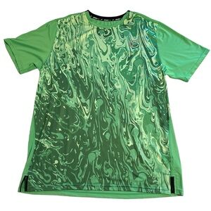 athleticDNA Men's Sporty Neon Green Swirl Ventilator Mesh Athletic Shirt Size L